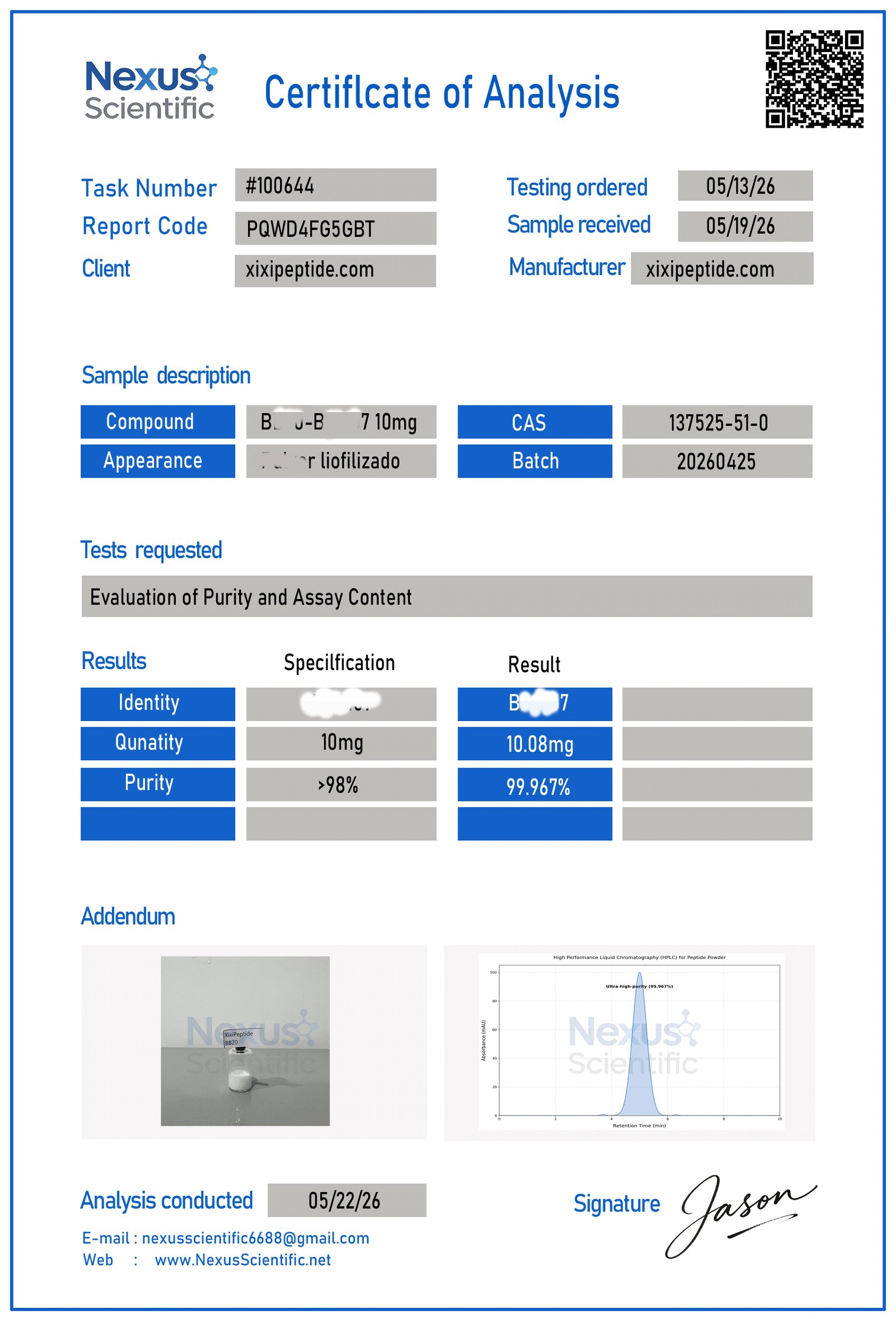 HPLC Report Sample